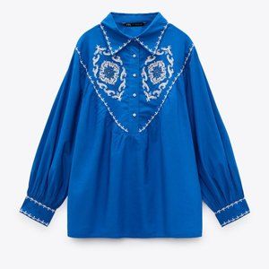 Zara Contrasting Embroidered Blouse - NWT